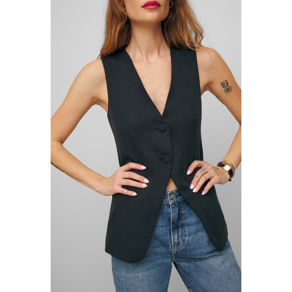 Reformation Casey Vest in Black Organic Cotton and Viscose Size XL